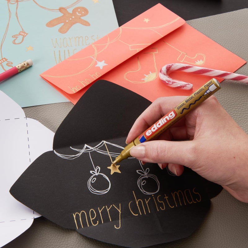 edding 753 Gloss Paint Marker â€“ Calligraphy Markers for Paper, Plastic, Glass, Metal, Carton & Stone â€“ 1-2.5 mm Chisel tip â€“ Waterproof & Highly Opaque â€“ 5 Colors (Black, White, Copper, Silver & Gold) - Image 3